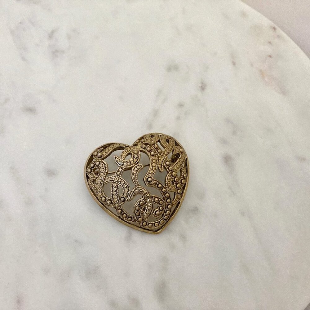 2/$20 Gold Tone Heart Brooch